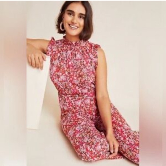 ANTHROPOLOGIE ALI&JAY TROUBADOUR RED FLORAL JUMPSUIT OPEN BACK FEMININE & FLOWY - Picture 4 of 14